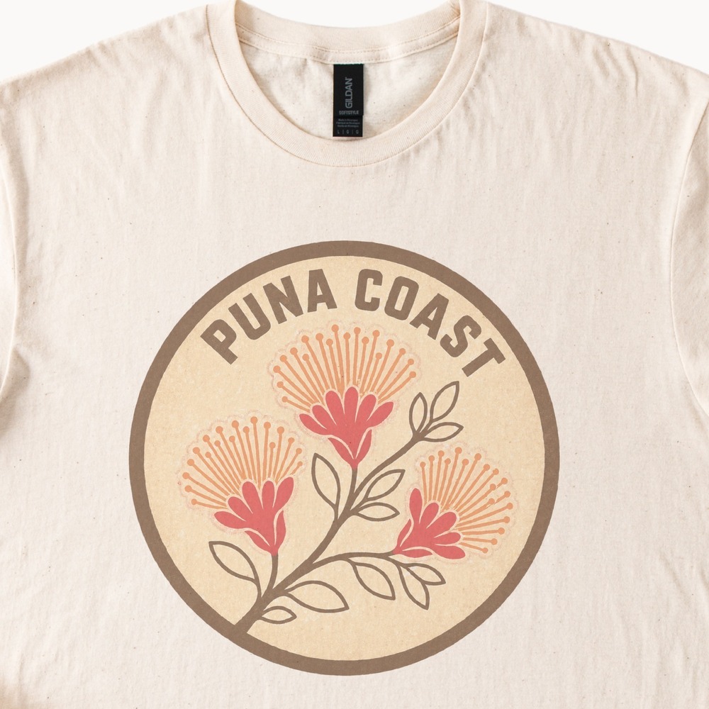 Puna Coast Tropical Flowers Blooming in a Retro Badge Tee
